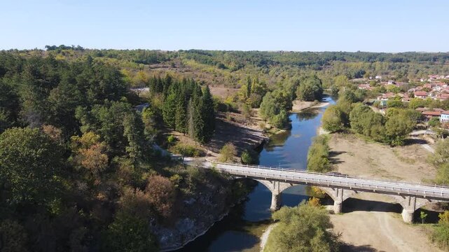 Amazing Aerial view of Vit river, passing near village of Aglen, Lovech Region, Bulgaria
