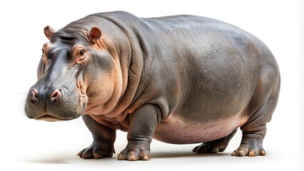 Single hippopotamus isolated on white background