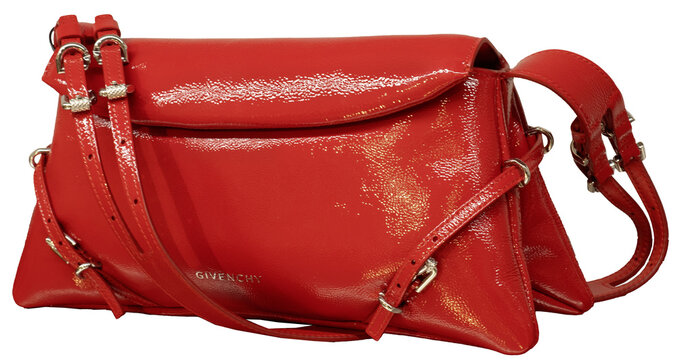 Givenchy's red patent leather P'tit Voyou bag by Givenchy.Milan - Italy,24 October 2024