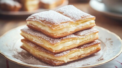 Delicious Cream Pastry Stack with Powdered Sugar