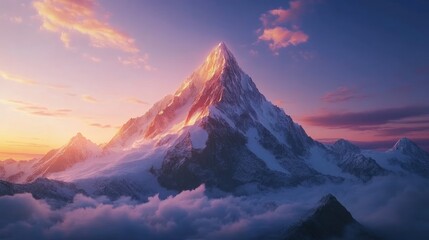 Obraz premium Majestic Mountain Peak at Sunrise with Clouds