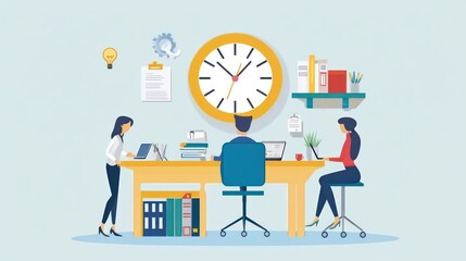 business team with flexible hours, professionals using flexible hours to manage tasks and collaborate successfully illustrations