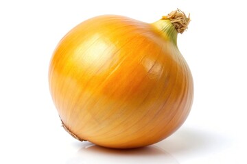 Single yellow onion bulb isolated on white background close-up