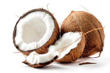 A single coconut half shell lies on a white surface, waiting to be used or discarded