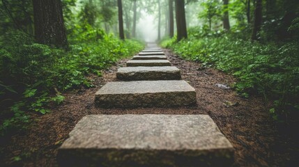 Serene Path Through Misty Forest Landscape