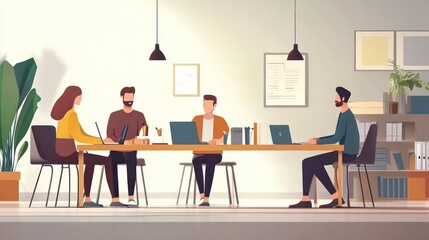 Fototapeta premium team collaboration, professionals working together to develop creative solutions in a modern workspace illustrations