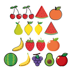 Ensemble de fruits, vecteurs et clipart de fruits, healthy et coloré