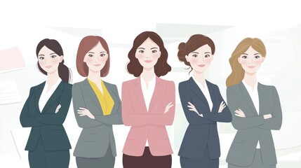 women-led business team, confident women in leadership roles directing their business team in a professional setting illustrations