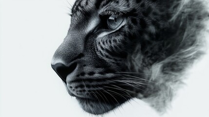 Close-up profile of a snow leopard with a blurred background, focusing on the animal's sharp eye and fur pattern.