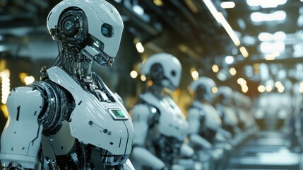 Fototapeta premium Process automation: Industrial robots that perform complex production tasks in place of humans.