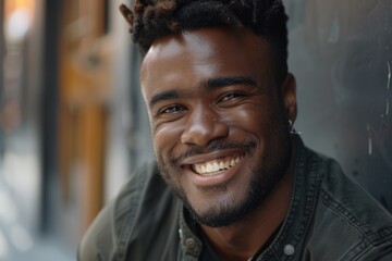 Fototapeta premium A portrait of a person with dreadlocks smiling at the camera