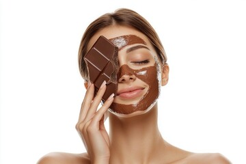 A woman applying a chocolate face mask at home