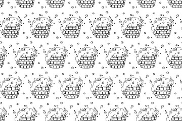 Sauna accessories sketch vector background. Hand drawn spa elements collection. Doodle sauna seamless pattern on white background.