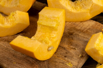 orange pumpkin fruit details cut into pieces for cooking
