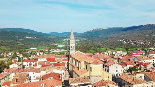 Croatia, Buzet old town. Effect Dolly zoom