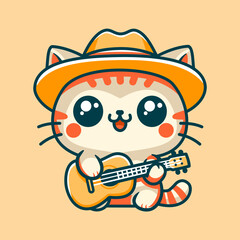 Cat Guitarist Cartoon Vector Art, Illustration and Graphic