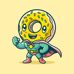 Obraz premium Donut Hero Mascot Cartoon Vector Art, Illustration and Graphic