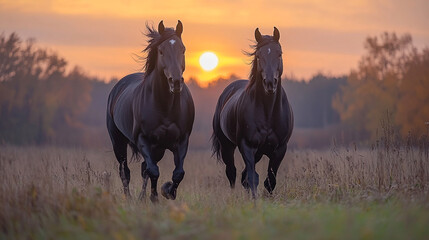 horse running in the sunset (golden hour)