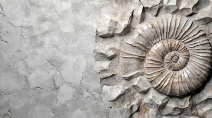 A fossil imprint on a limestone gray background 