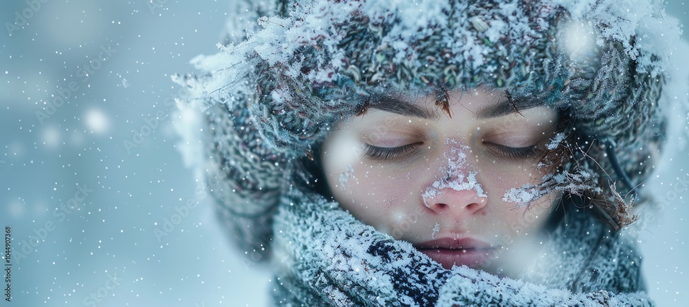 Wall mural calm winter portrait with snowflakes falling