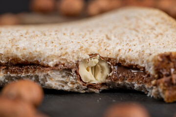 hazelnuts and bread with nut paste with chocolate