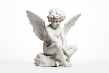 Sculpture Angelic cupid angel figurine white.