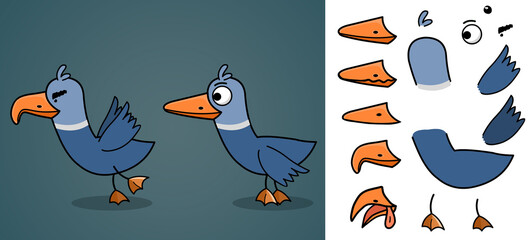 2D duck bird character with parts for video games and animations.Transparent cartoon bird parts png.Funny duck bird in flat cartoon art in 2D.Digital concept art.