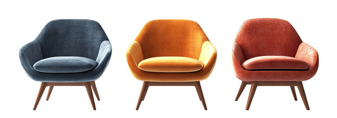 Set of three modern chairs in different colors, cut out