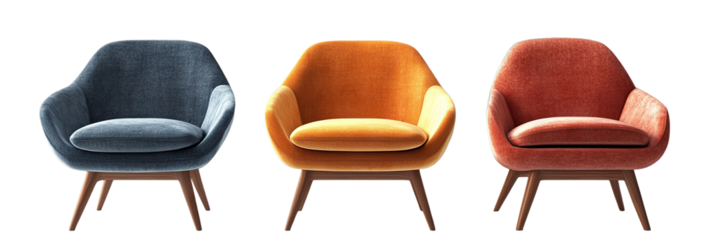 Set of three modern chairs in different colors, cut out - Powered by Adobe