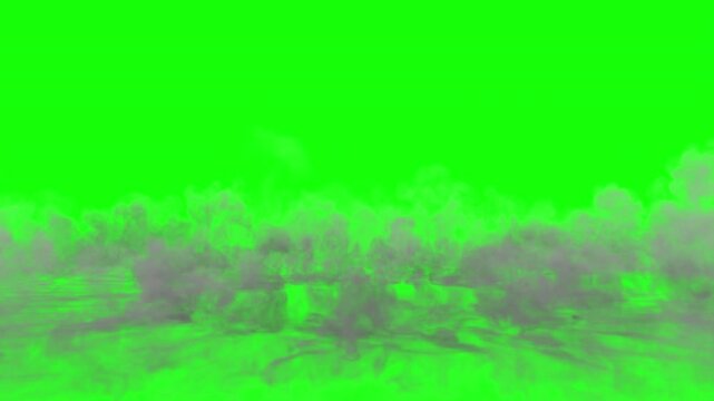 shock wave on green background. 3d animation of a smoke shock wave. smoke explosion on the ground. burst of smoke isolated. wave of smoke
