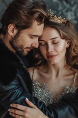 Obraz premium A couple posing together while wearing tiaras, possibly for a royal event or a fantasy scenario
