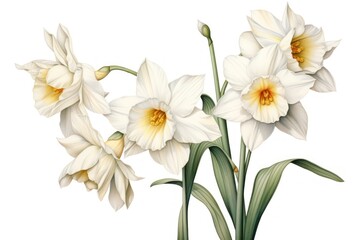 Fototapeta premium Botanical illustration narcissus flower daffodil blossom.