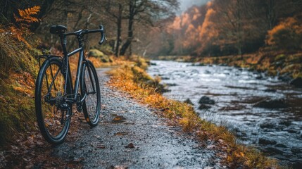 Fototapeta premium Scenic Bicycle Along a Riverbank in Autumn