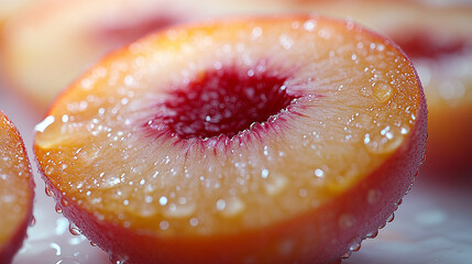 Fruit Photography Half of a Fresh Ripe Yellow Peach, shiny