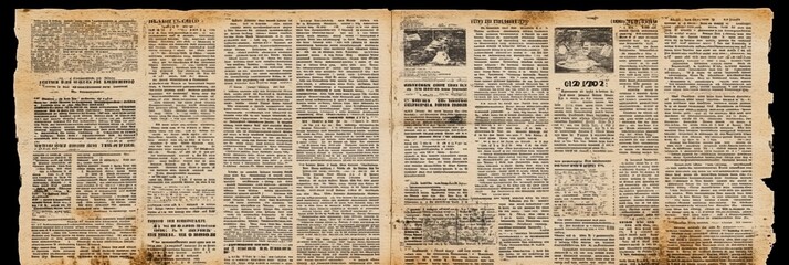 Obraz premium Old Newspaper Yellowed Textured Paper With Headlines and Columns from 1940s, Journalism Concept