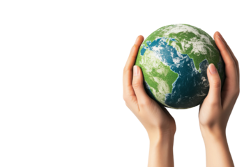 hand holding earth on transparent background