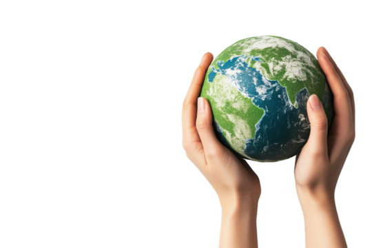 hand holding earth on transparent background