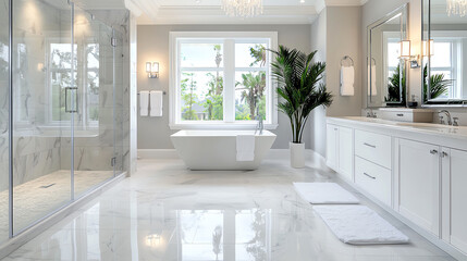 Elevate your home aesthetics with a luxurious marble bathroom featuring elegant chandeliers for ultimate relaxation and sophistication