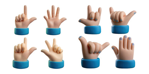 Fototapeta premium Colorful Hand Signs for Communication and Expression, PNG collection, set bundle, isolate on transparent or white background