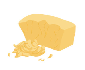 Various types of cheese realistic vector illustration. parmesan cheese isolated on white background. Curd product for design, recipe book, advertising or restaurant menu