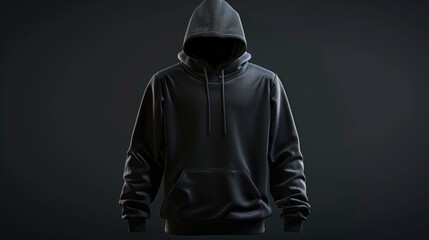 Simple design featuring a black hoodie on a dark background