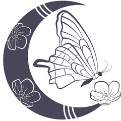 Obraz premium Tattoo with butterfly on the flower and crescent