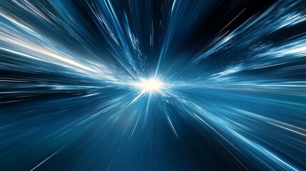 Fototapeta premium Abstract Blue Lights Zoom Background, Speed Motion Pattern Texture, Warp Technology Concept