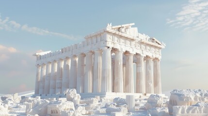Obraz premium Ancient Parthenon Reconstruction, a detailed 3D representation showcasing the grandeur and architectural brilliance of the Parthenon in ancient Athens circa 400BC.