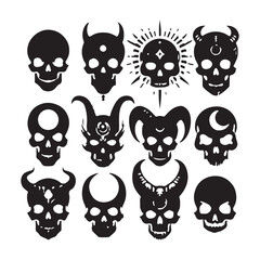 Fototapeta premium Set of skull silhouettes vector illustration