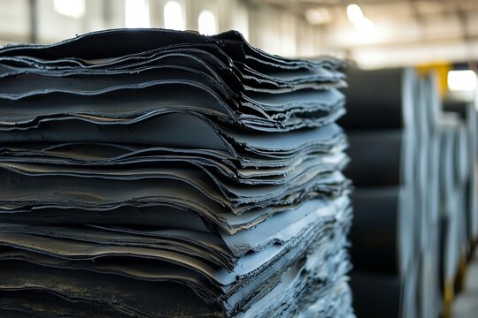 Stacked Rubber Sheets in Industrial Factory for Manufacturing and Processing