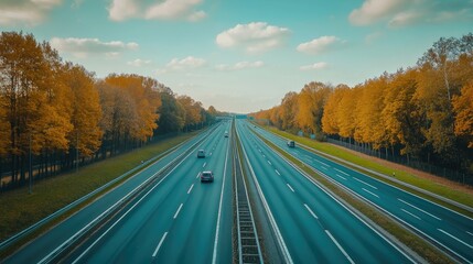 Fototapeta premium Scenic Autumn Highway with Colorful Trees Alongside