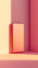 modern smartphone is showcased against pastel pink and yellow background, creating minimalist and stylish aesthetic. soft colors and clean lines evoke sense of tranquility and contemporary design