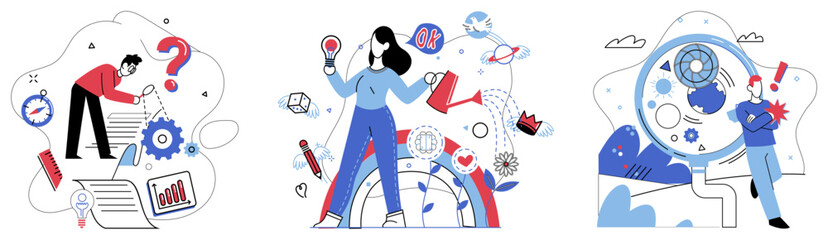 Logical analysis vector illustration. In garden strategy, flowers success bloom under meticulous care logical analysis Intelligence is north star guiding us through darkness