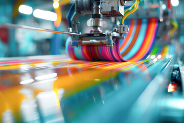 A machine is printing a colorful piece of paper